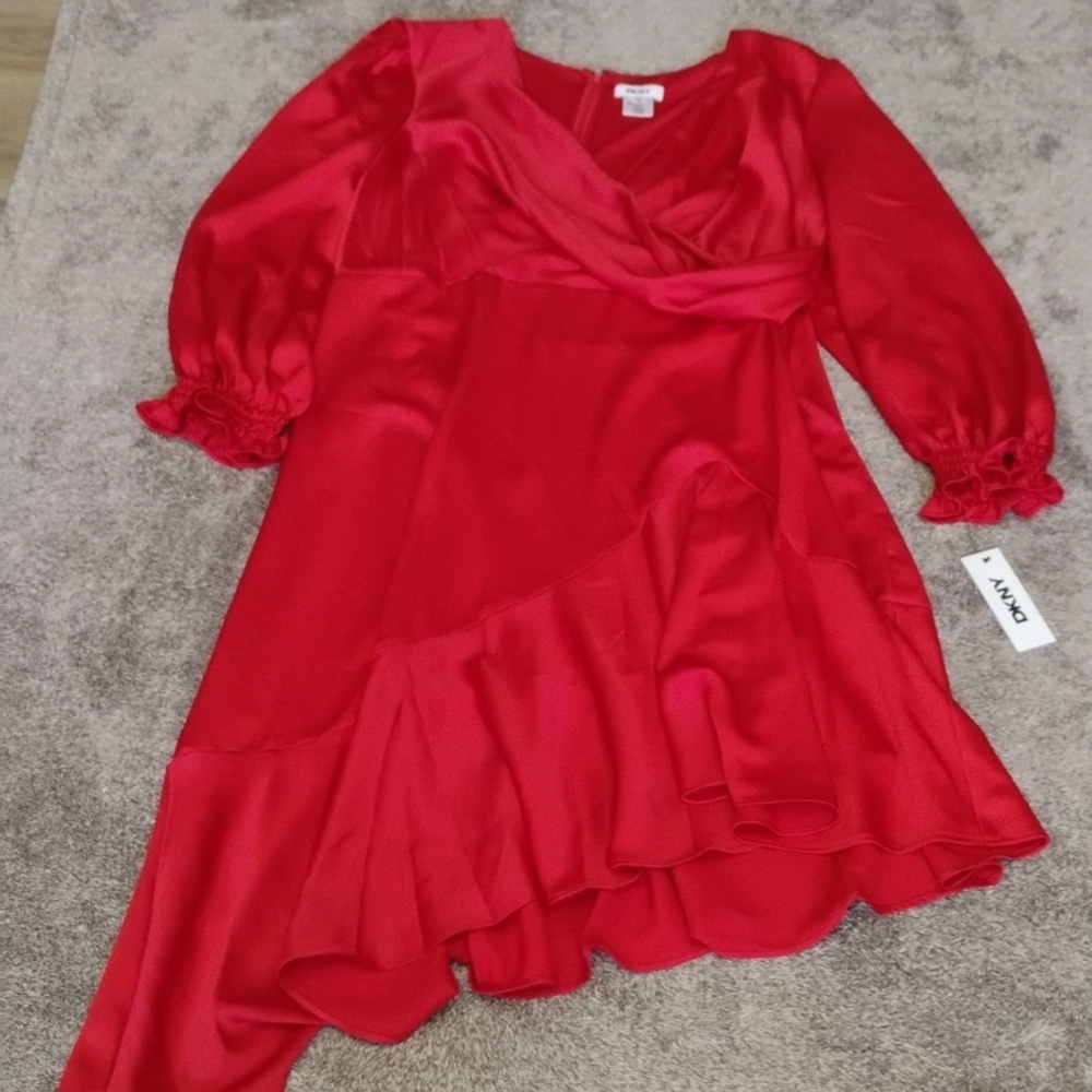 DKNY NWT Cherry Red Asymmetric Dress
